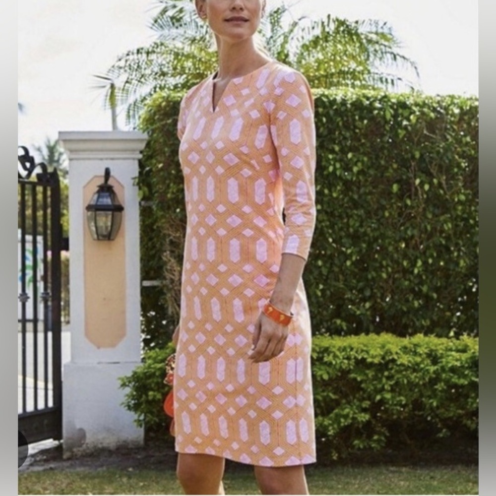 J McLaughlin Pink Yellow Geometric Cabana Carly Dress Small